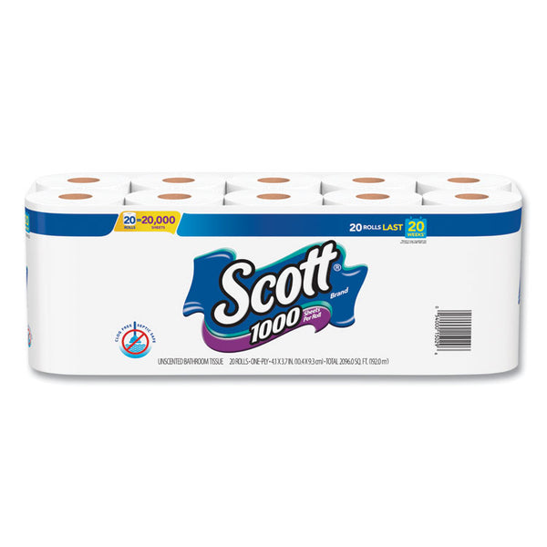 Scott® Standard Roll Bathroom Tissue, Septic Safe, 1-Ply, White, 1,000 Sheets/Roll, 20/Pack, 2 Packs/Carton (KCC20032CT) Case of 40