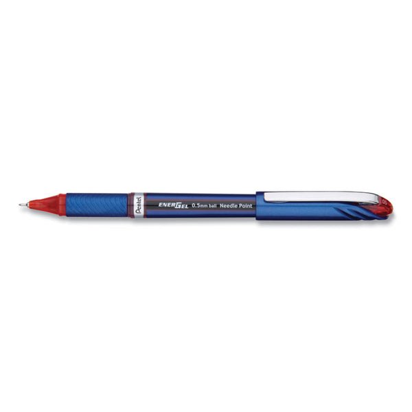 Pentel® EnerGel NV Gel Pen, Stick, Fine 0.5 mm Needle Tip, Red Ink, Blue/Red Barrel, Dozen (PENBLN25B)