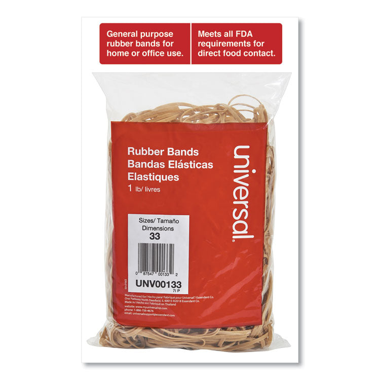 Universal® Rubber Bands, Size 33, 0.04" Gauge, Beige, 1 lb Box, 640/Pack (UNV00133)