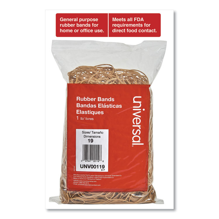 Universal® Rubber Bands, Size 19, 0.04" Gauge, Beige, 1 lb Bag, 1,240/Pack (UNV00119) Each