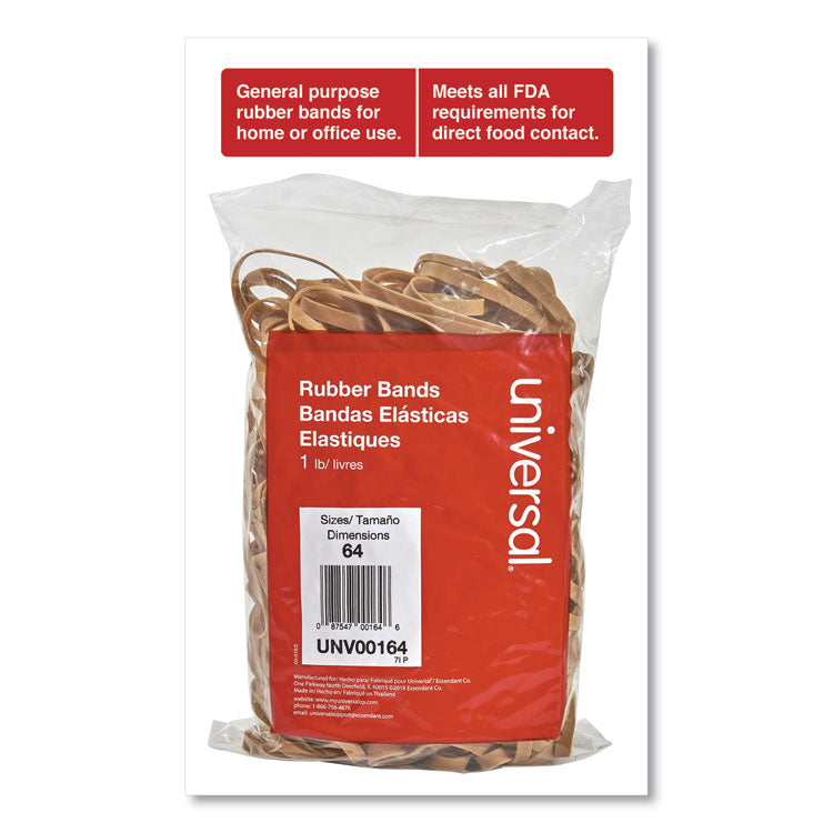 Universal® Rubber Bands, Size 64, 0.04" Gauge, Beige, 1 lb Bag, 320/Pack (UNV00164)