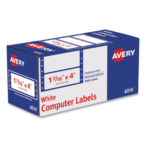 Avery® Dot Matrix Printer Mailing Labels, Pin-Fed Printers, 1.44 x 4, White, 5,000/Box (AVE4014)