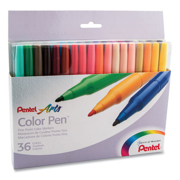 Pentel® Fine Point 36-Color Pen Set, Fine Bullet Tip, Assorted Colors, 36/Set (PENS36036)