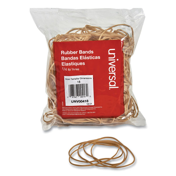 Universal® Rubber Bands, Size 18, 0.04" Gauge, Beige, 4 oz Box, 400/Pack (UNV00418)