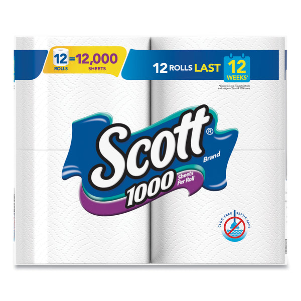 Scott® Toilet Paper, Septic Safe, 1-Ply, White, 1,000 Sheets/Roll, 12 Rolls/Pack, 4 Pack/Carton (KCM10060) Case of 48