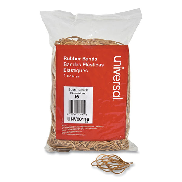 Universal® Rubber Bands, Size 16, 0.04" Gauge, Beige, 1 lb Box, 1,900/Pack (UNV00116)