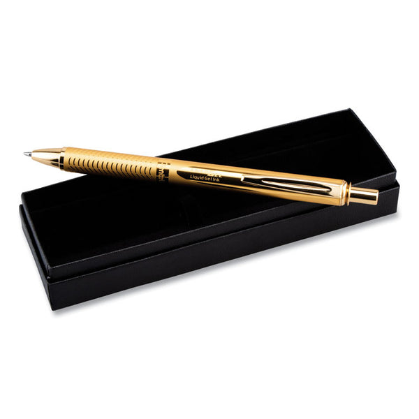 Pentel® EnerGel Alloy Gel Pen, Retractable, Medium 0.7 mm, Black Ink, Gold Barrel (PENBL407XABX)