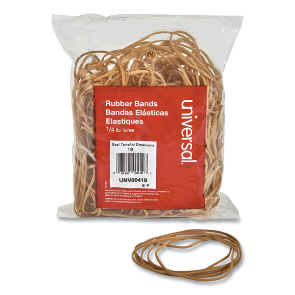 Universal® Rubber Bands, Size 19, 0.04" Gauge, Beige, 4 oz Box, 310/Pack (UNV00419)