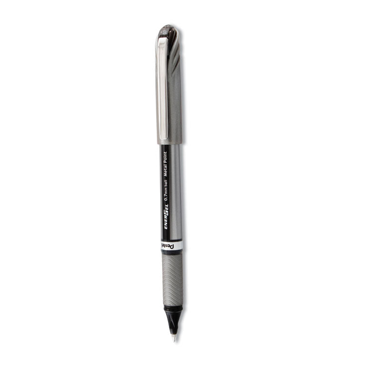 Pentel® EnerGel NV Gel Pen, Stick, Medium 0.7 mm, Black Ink, Gray/Black Barrel, Dozen (PENBL27A) Each