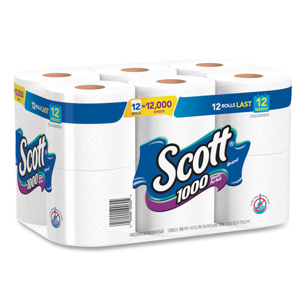 Scott® Toilet Paper, Septic Safe, 1-Ply, White, 1,000 Sheets/Roll, 12 Rolls/Pack, 4 Pack/Carton (KCC10060)