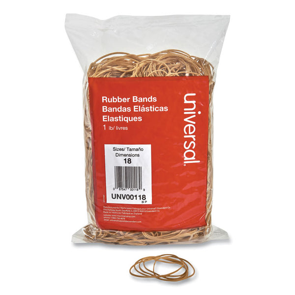 Universal® Rubber Bands, Size 18, 0.04" Gauge, Beige, 1 lb Box, 1,600/Pack (UNV00118)