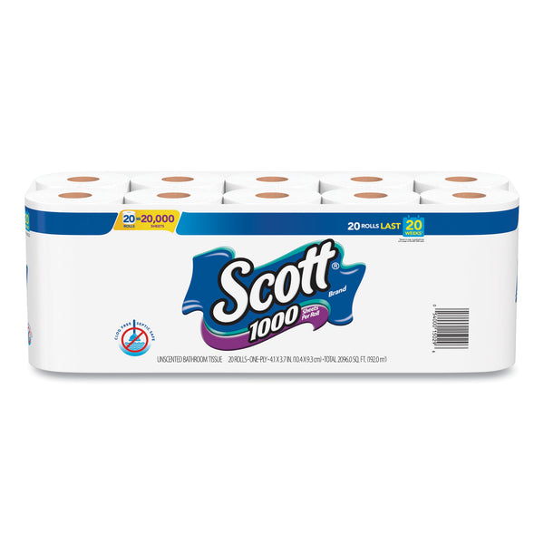 Scott® 1000 Bathroom Tissue, Septic Safe, 1-Ply, White, 1,000 Sheet/Roll, 20/Pack (KCM20032PK) Pack of 20