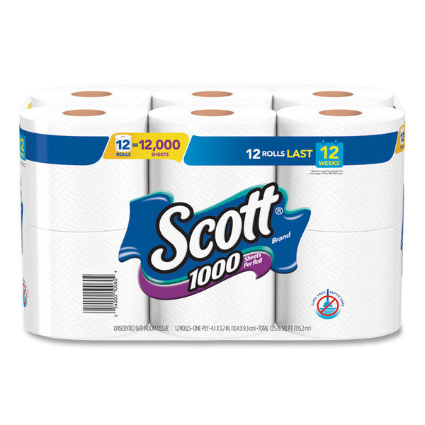 Scott® Toilet Paper, Septic Safe, 1-Ply, White, 1,000 Sheets/Roll, 12 Rolls/Pack, 4 Pack/Carton (KCC10060)