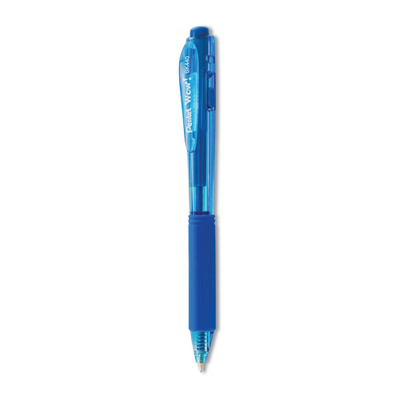 Pentel® WOW! Ballpoint Pen, Retractable, Medium 1 mm, Blue Ink, Translucent Blue/Blue Barrel, Dozen (PENBK440C) Box of 12