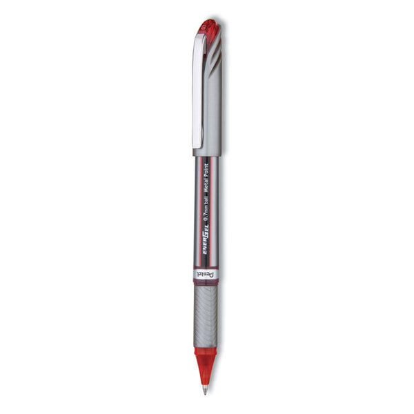 Pentel® EnerGel NV Gel Pen, Stick, Medium 0.7 mm, Red Ink, Gray/Black/Red Barrel, Dozen (PENBL27B)