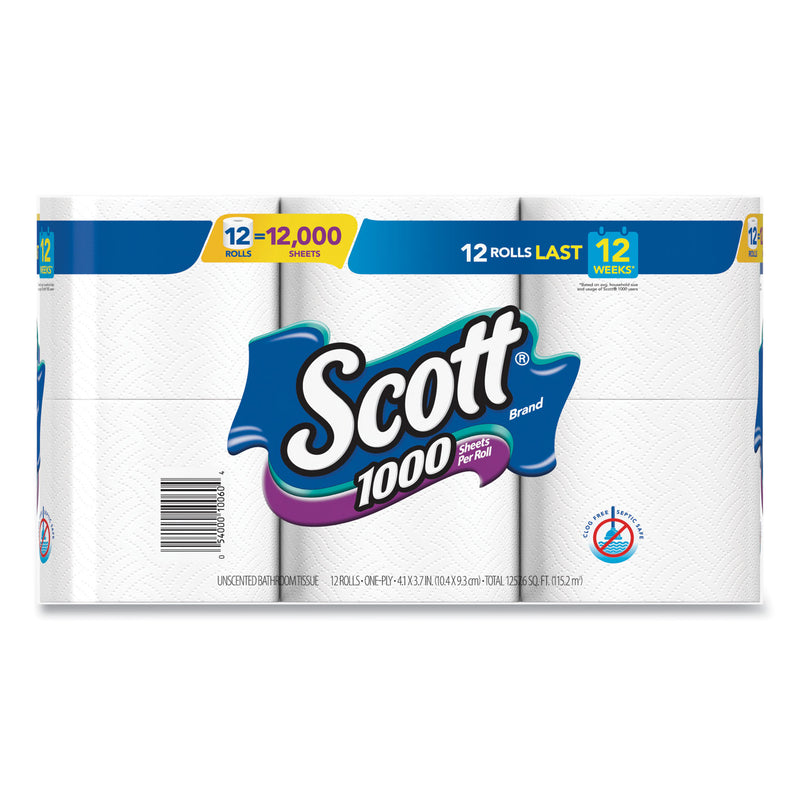Scott® Toilet Paper, Septic Safe, 1-Ply, White, 1,000 Sheets/Roll, 12 Rolls/Pack, 4 Pack/Carton (KCM10060) Case of 48