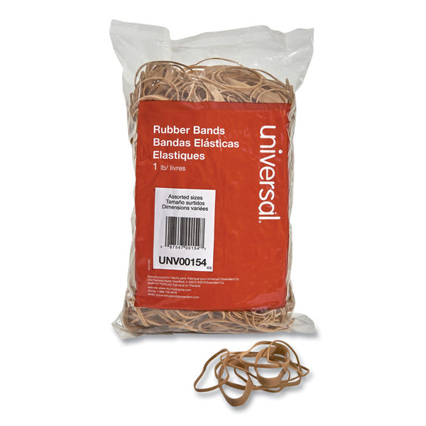 Universal® Rubber Bands, Size 54 (Assorted), Assorted Gauges, Beige, 1 lb Box (UNV00154)