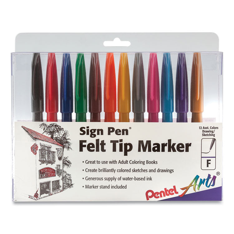 Pentel Arts® Sign Pen Fine Point Color Marker, Extra-Fine Bullet Tip, Assorted Colors, 12/Set (PENS52012) Each