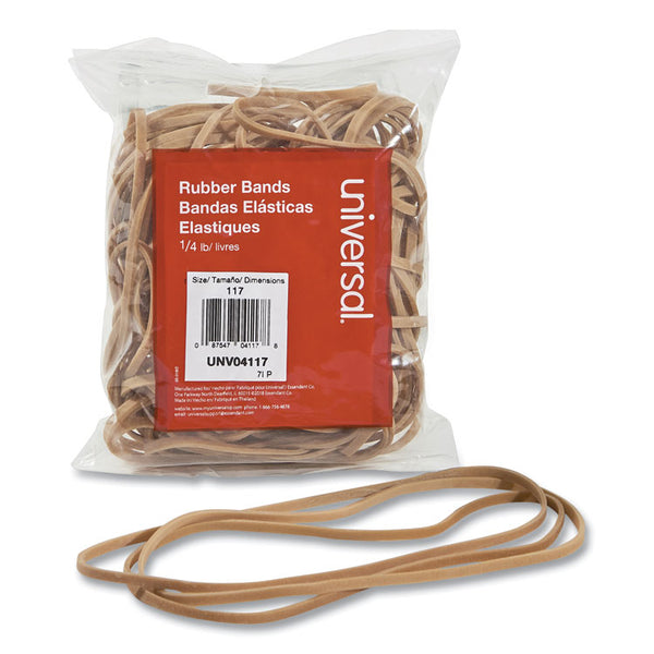 Universal® Rubber Bands, Size 117, 0.06" Gauge, Beige, 4 oz Box, 50/Pack (UNV04117)