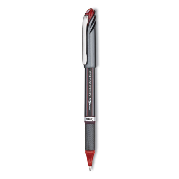 Pentel® EnerGel NV Gel Pen, Stick, Bold 1 mm, Red Ink, Gray/Red Barrel, Dozen (PENBL30B)