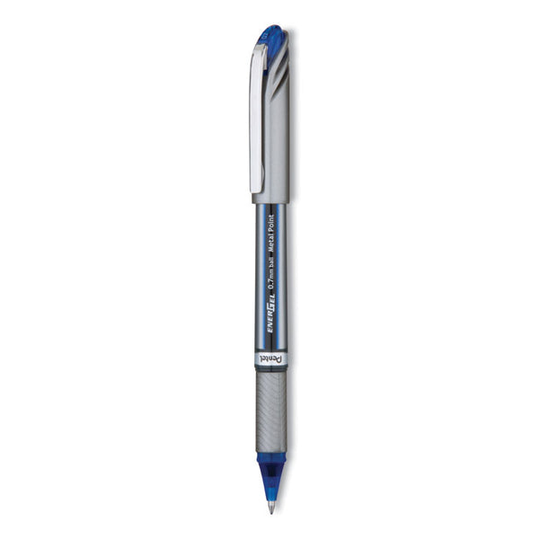 Pentel® EnerGel NV Gel Pen, Stick, Medium 0.7 mm, Blue Ink, Gray/Black/Blue Barrel, Dozen (PENBL27C)