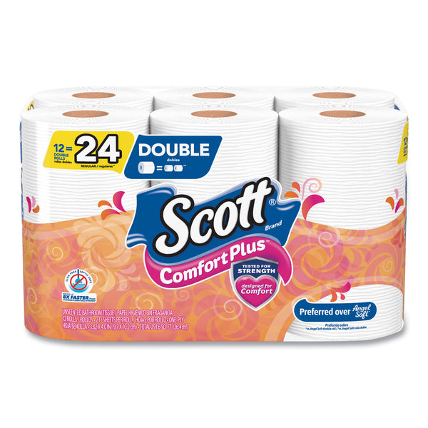 Scott® ComfortPlus Toilet Paper, Double Roll, Bath Tissue, Septic Safe, 1-Ply, White, 231 Sheets/Roll, 12 Rolls/Pack, 4 Packs/Carton (KCM47618) Case of 48
