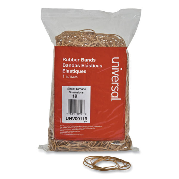 Universal® Rubber Bands, Size 19, 0.04" Gauge, Beige, 1 lb Bag, 1,240/Pack (UNV00119)