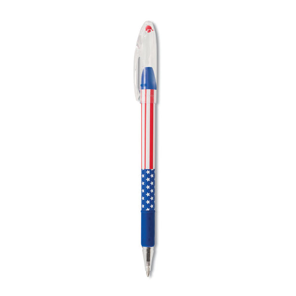Pentel® R.S.V.P. Stars and Stripes Ballpoint Pen, Stick, Fine 0.7 mm, Black Ink, Red/White/Blue Barrel, Dozen (PENBK90USAA)