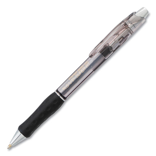 Pentel® R.S.V.P. Super RT Ballpoint Pen, Retractable, Medium 1 mm, Black Ink, Clear/Black Barrel, Dozen (PENBX480A)