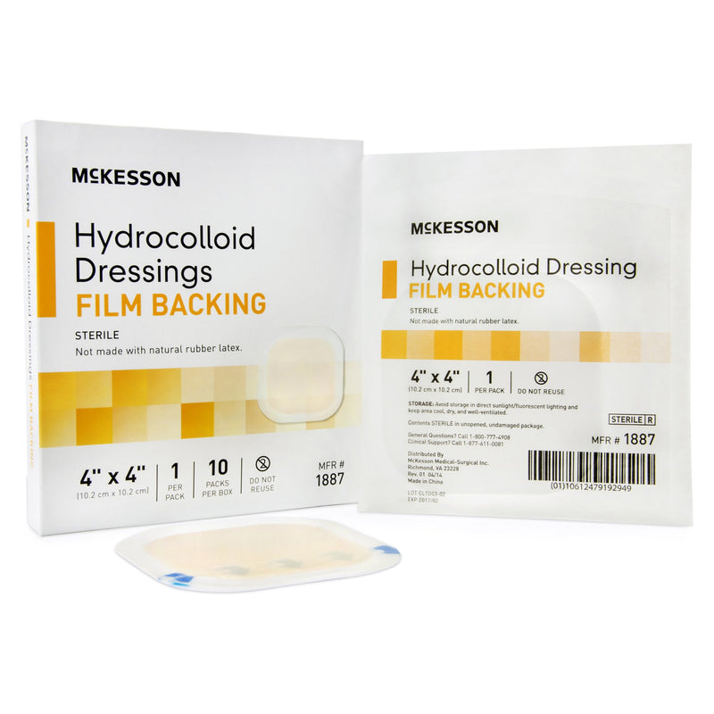 McKesson Hydrocolloid Dressing Waterproof Film Backing 4 X 4 Inch Square Hydrocolloid / Film (882992_CS) 200/CS
