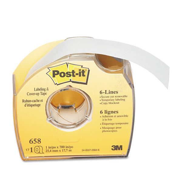 Post-it® Labeling and Cover-Up Tape, Non-Refillable, Clear Applicator, 1" x 700" (MMM658)