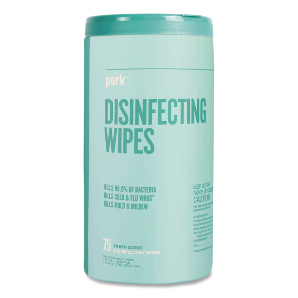 Perk Disinfecting Wipes, Fresh, 7 x 8, 75 Wipes/Canister (PRK24411130) Pack of 75