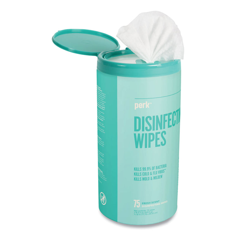 Perk Disinfecting Wipes, Fresh, 7 x 8, 75 Wipes/Canister (PRK24411130) Pack of 75