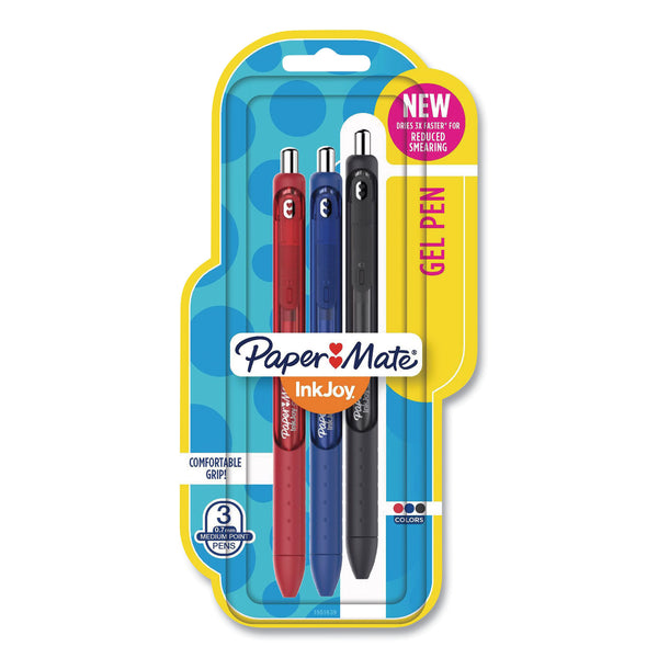 Papermate Retractable Gel Pens, .7mm, 3/PK, Ast Barrel/Ink (PAP1951639) Pack of 3