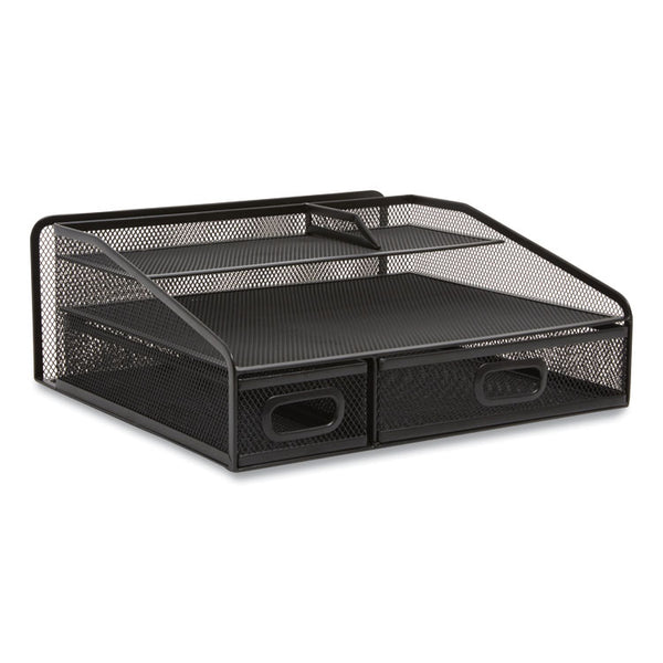 TRU RED™ Six Compartment Wire Mesh Accessory Holder, 2 Drawers, 12.91 x 12.01 x 5.43, Black (TUD24402483) Each