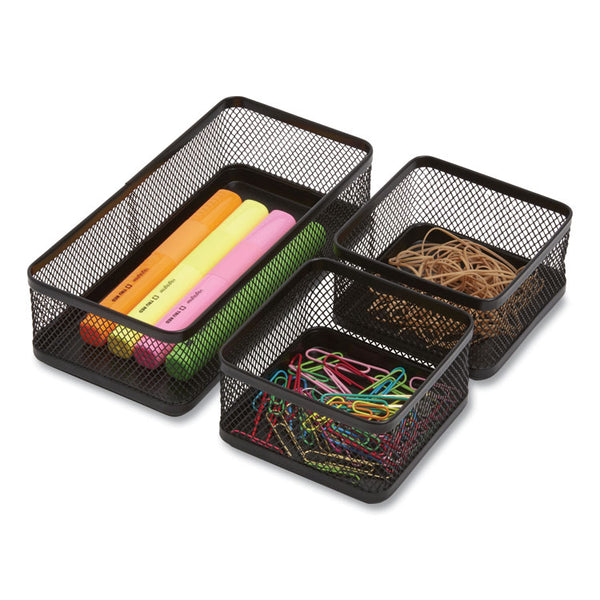 TRU RED™ Three Compartment Stackable Wire Mesh Desk Organizer, 8.46 x 4.92 x 4.33, Black (TUD24402473)