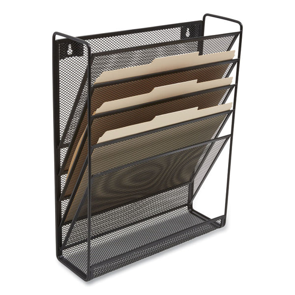 TRU RED™ Wire Mesh Incline Sorter, Enclosed Design, 5 Sections, Letter-Size, 13.38 x 4.52 x 16.45, Matte Black (TUD24402475)