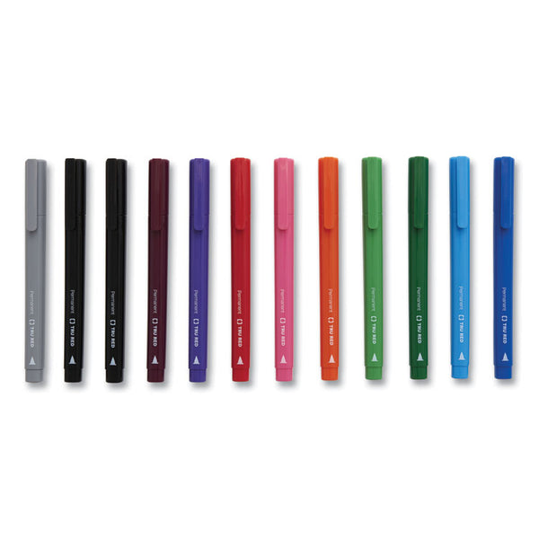 TRU RED™ Permanent Marker, Pen-Style, Fine Bullet Tip, Assorted Colors, 12/Pack (TUD24376650)
