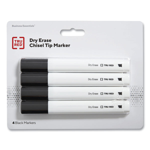 TRU RED Dry Erase Marker, Tank-Style, Medium Chisel Tip, Black, 4/Pack (TUD24376614) Pack of 4