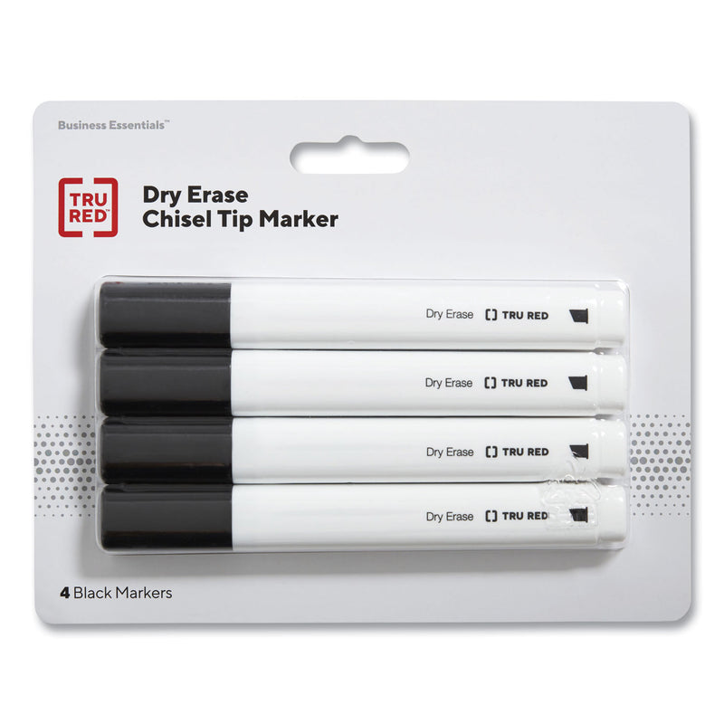 TRU RED Dry Erase Marker, Tank-Style, Medium Chisel Tip, Black, 4/Pack (TUD24376614) Pack of 4