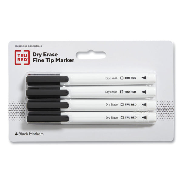 TRU RED Dry Erase Marker, Pen-Style, Fine Bullet Tip, Black, 4/Pack (TUD24376609) Pack of 4