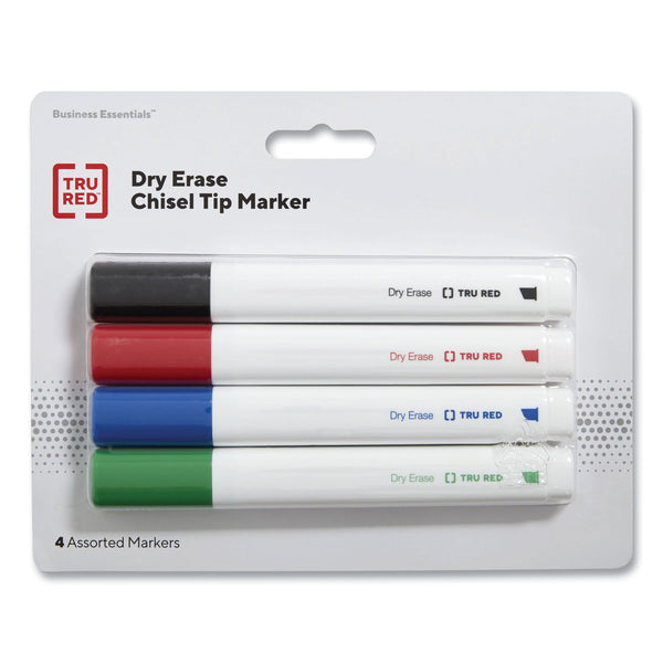 TRU RED Dry Erase Marker, Tank-Style, Medium Chisel Tip, Assorted Colors, 4/Pack (TUD24376600) Pack of 4