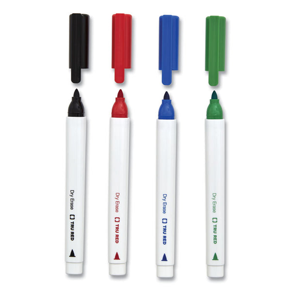 TRU RED™ Dry Erase Marker, Pen-Style, Fine Bullet Tip, Four Assorted Colors, 8/Pack (TUD24376597)
