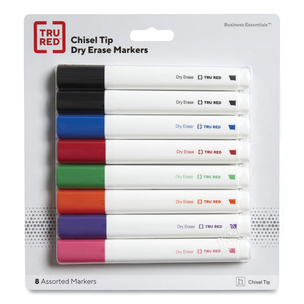 TRU RED™ Dry Erase Marker, Tank-Style, Medium Chisel Tip, Seven Assorted Colors, 8/Pack (TUD24398948)