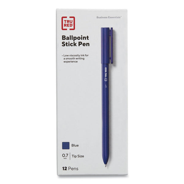 TRU RED™ Ballpoint Pen, Stick, Fine 0.7 mm, Blue Ink, Blue Barrel, Dozen (TUD24326830)