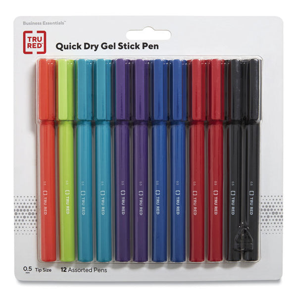 TRU RED™ Quick Dry Gel Pen, Retractable, Fine 0.5 mm, Assorted Ink and Barrel Colors, 12/Pack (TUD24377039)