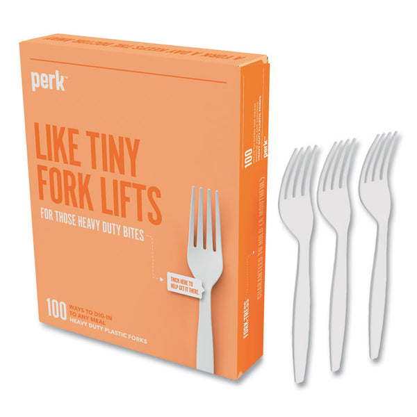 Perk™ Heavyweight Plastic Cutlery, Fork, White, 100/Pack (PRK24390999)