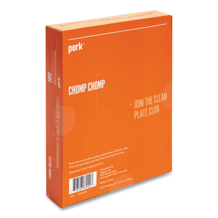 Perk™ Heavyweight Plastic Cutlery, Fork, White, 100/Pack (PRK24390999)