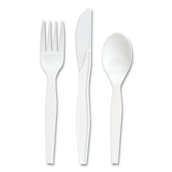 Perk™ Mediumweight Plastic Cutlery, Fork/Knife/Teaspoon, White, 100 Sets/Pack (PRK24390994)