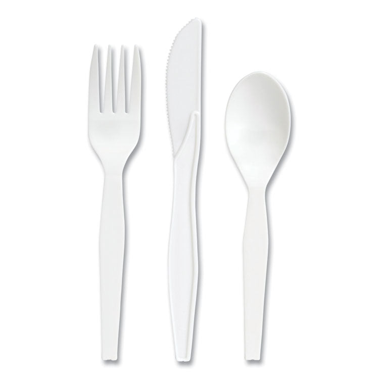 Perk™ Mediumweight Plastic Cutlery, Fork/Knife/Teaspoon, White, 100 Sets/Pack (PRK24390994)